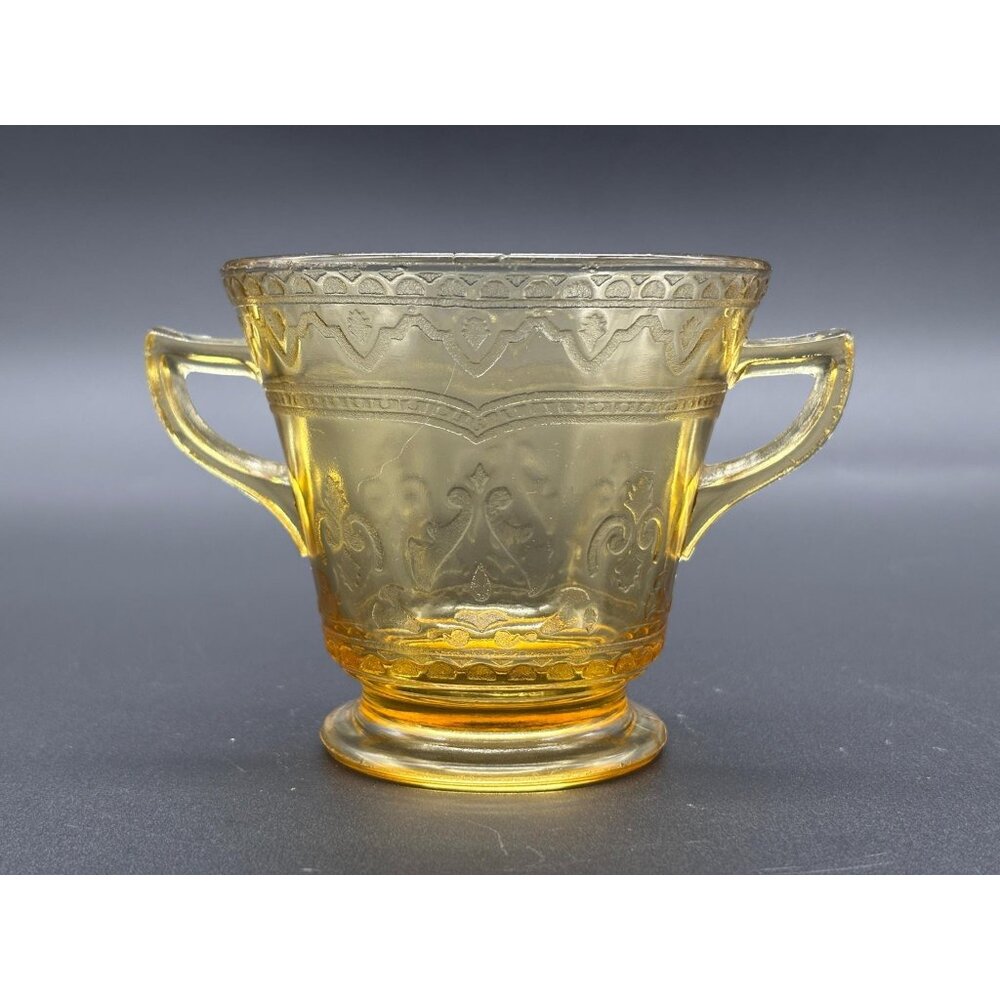 Vintage Federal Glass Patrician Spoke Pattern Amber Depression Glass Sugar Bowl
